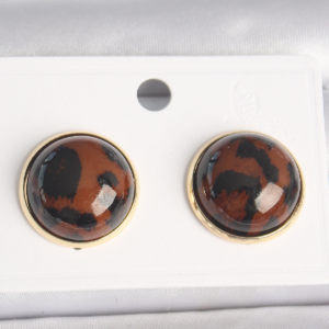 Pirinç Gold Renk 3D Daire Leopar Model Kadın Küpe 5886