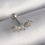 316L Çelik Gümüş Renk Zirkon Taşlı Çiçek Tragus Piercing 5886