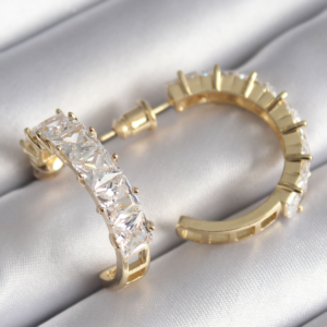 Pirinç Gold Renk Zirkon Taşlı Halka Model Kadın Küpe 5886