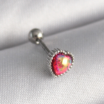 316L Çelik Gümüş Renk Kırmızı Mineli Kalp Tragus Piercing 5886
