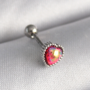 316L Çelik Gümüş Renk Kırmızı Mineli Kalp Tragus Piercing 5886