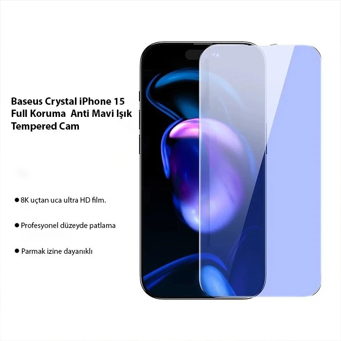 Baseus Crystal iPhone 15 Full Koruma Anti Mavi Işık Tempered Cam Ekran Koruyucu 2 Adet Set 1 Baseus Crystal iPhone 15 Full Koruma Anti Mavi Işık Tempered Cam Ekran Koruyucu 2 Adet Set