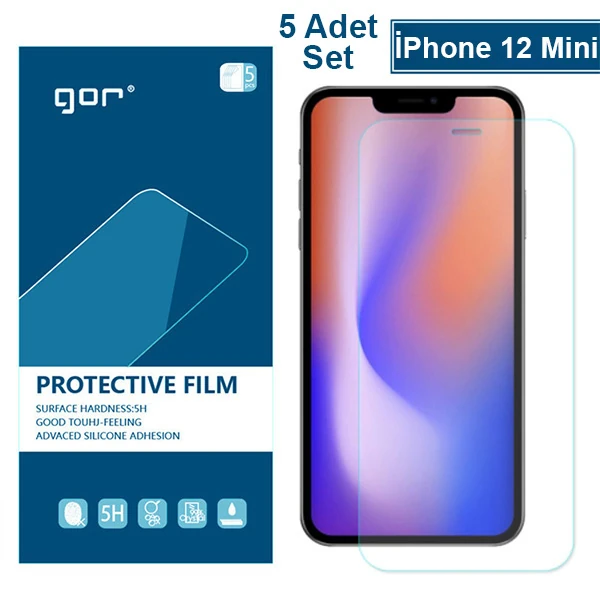 GOR İPhone 12 Mini 5.4 HD Ekran Koruyucu Jelatin 5 Adet Set 1 GOR İPhone 12 Mini 5.4 HD Ekran Koruyucu Jelatin 5 Adet Set