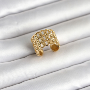 316L Çelik Gold Renk Zincir Model Kadın Yüzük 5886