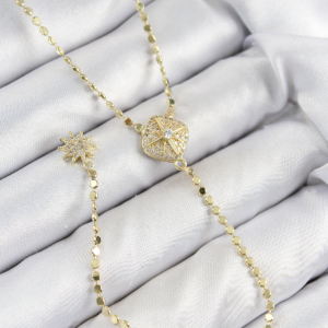 Pirinç Zirkon Taşlı Ezme Zincirli Madalyon Model Gold Renk Y Kolye 5886