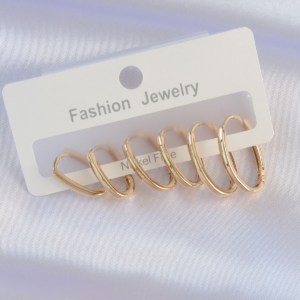 Haydiburaya 100 Pirinç Gold Renk İnce Oval Küpe Seti 5886