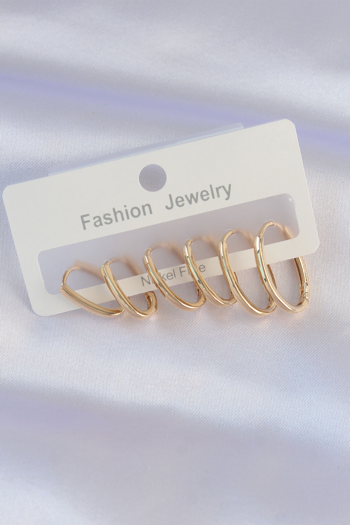 Pirinç Gold Renk İnce Oval Küpe Seti 5886 1 Pirinç Gold Renk İnce Oval Küpe Seti 5886