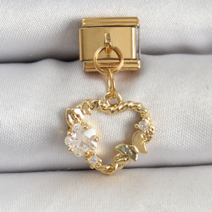 316L Çelik Sallantılı Zirkon Taşlı Kalp Model Gold Renk Nomination Charm 5886