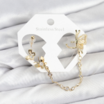Kelebekli Model Pirinç Gold Renk Zincir Bağlantılı Ear Cuff Küpe Seti 5886
