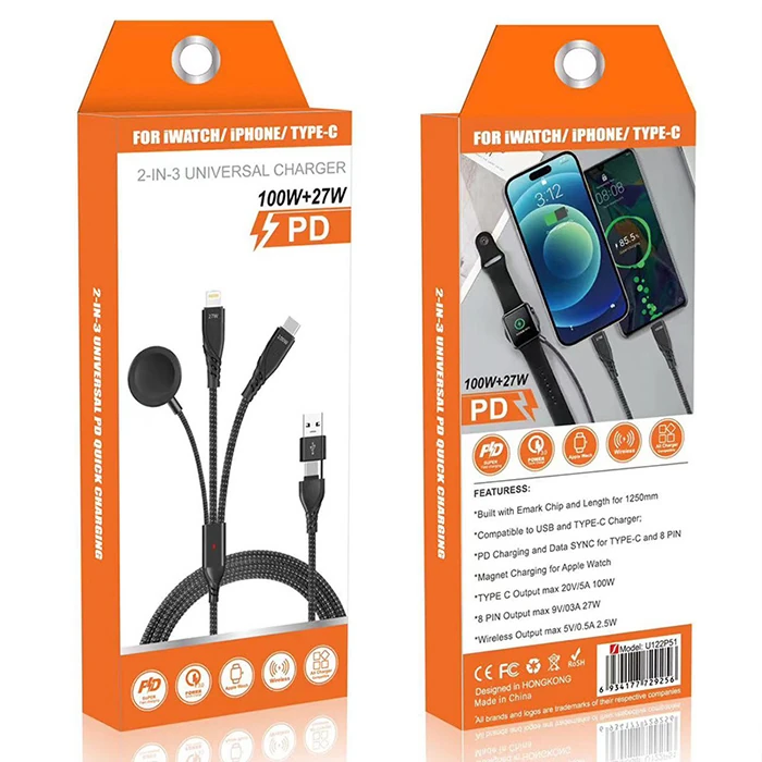 Ally 2x Type-c 100W-27W + Apple Watch İçin Type-c Şarj Kablosu-(5775) 4 Ally 2x Type-c 100W-27W + Apple Watch İçin Type-c Şarj Kablosu-(5775) - Görsel 4
