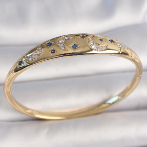 Pirinç Gold Renk Zirkon Taşlı Hilal İşleme Mavi Taşlı Yıldız Detay Kadın Kelepçe 5886