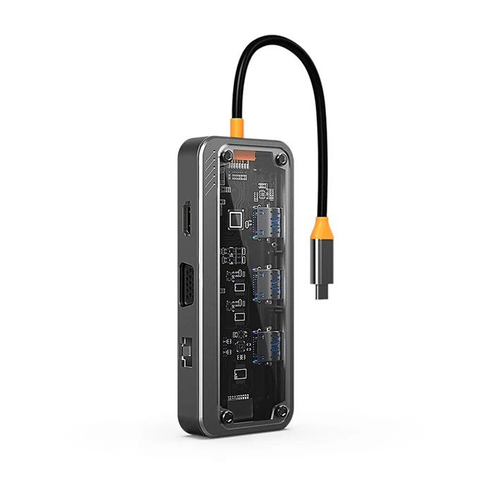 ALLY SW1V-PRO Type-c To USB3.0 3adet+ 3.5mm+ HDMI+ VGA+ SD + TF + Ethernet Çoğaltıcı Transparan Hub-(5775) 2 ALLY SW1V-PRO Type-c To USB3.0 3adet+ 3.5mm+ HDMI+ VGA+ SD + TF + Ethernet Çoğaltıcı Transparan Hub-(5775) - Görsel 2