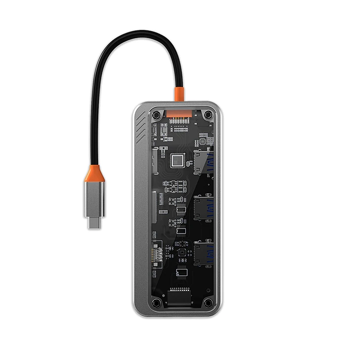 ALLY SW1V-PRO Type-c To USB3.0 3adet+ 3.5mm+ HDMI+ VGA+ SD + TF + Ethernet Çoğaltıcı Transparan Hub-(5775) 3 ALLY SW1V-PRO Type-c To USB3.0 3adet+ 3.5mm+ HDMI+ VGA+ SD + TF + Ethernet Çoğaltıcı Transparan Hub-(5775) - Görsel 3