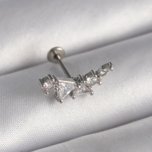 316L Çelik Gümüş Renk Zirkon Taşlı Tragus Piercing 5886