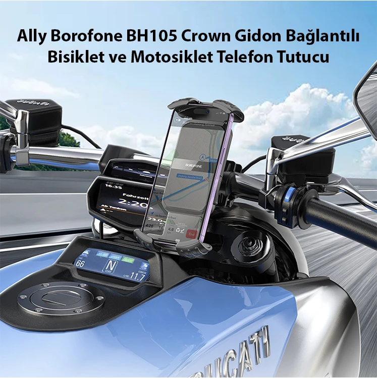 Ally Borofone BH105 Crown Gidon Bağlantılı Bisiklet ve Motosiklet Telefon Tutucu-(5775) 2 Ally Borofone BH105 Crown Gidon Bağlantılı Bisiklet ve Motosiklet Telefon Tutucu-(5775) - Görsel 2