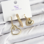 Pirinç Zİrkon Taşlı Kalp Model Gold Renk 3'lü Kadın Küpe 5886