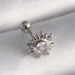 316L Çelik Gümüş Renk Zirkon Taşlı Güneş Tragus Piercing 5886