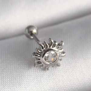 316L Çelik Gümüş Renk Zirkon Taşlı Güneş Tragus Piercing 5886