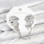 Pirinç Gümüş Renk Kelebek Model Zincir Bağlantılı Ear Cuff Küpe Seti 5886