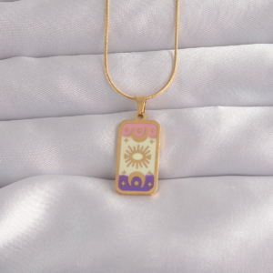 Haydiburaya 114 316L Çelik Gold Renk Karışık Mineli Ay Figür Tarot Kolye 5886