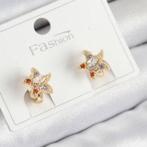 Pirinç Zirkon Taşlı Yıldız Model Gold Renk Çocuk Küpe 5886