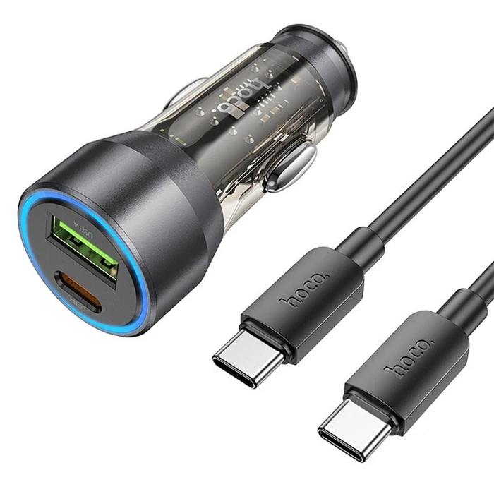HOCO NZ12A Action PD43W USB + Type-C Araç Çakmaklık Hızlı Şarj Aleti + Type-C to Type-C Kablo-(5775) 1 HOCO NZ12A Action PD43W USB + Type-C Araç Çakmaklık Hızlı Şarj Aleti + Type-C to Type-C Kablo-(5775)