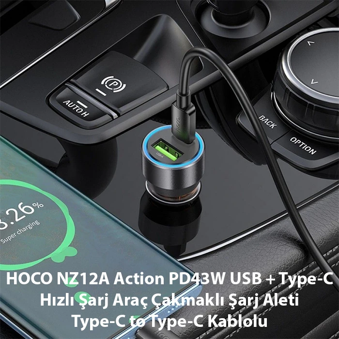 HOCO NZ12A Action PD43W USB + Type-C Araç Çakmaklık Hızlı Şarj Aleti + Type-C to Type-C Kablo-(5775) 3 HOCO NZ12A Action PD43W USB + Type-C Araç Çakmaklık Hızlı Şarj Aleti + Type-C to Type-C Kablo-(5775) - Görsel 3