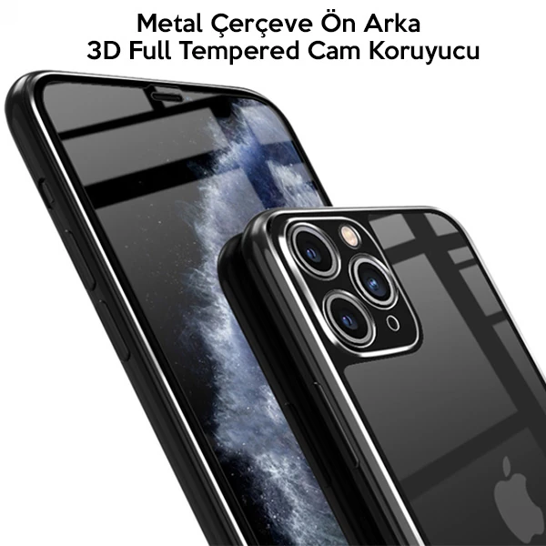 İPhone 11 Pro Metal Çerçeve Ön Arka 3D Full Tempered Cam Koruyucu 3 İPhone 11 Pro Metal Çerçeve Ön Arka 3D Full Tempered Cam Koruyucu - Görsel 3