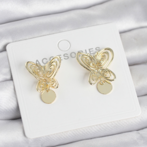 Füsun Küpesi Model Gold Renk Kelebek Model Pirinç Kadın Küpe 5886