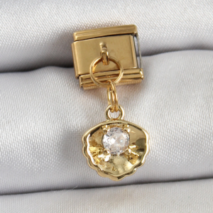 Haydiburaya 101 316L Çelik Sallantılı Zirkon Taşlı İstiridye Model Gold Renk Nomination Charm 5886