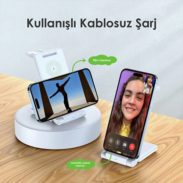 Duzzona 15W Katlanır 3 in 1 Telefon Kulaklık Saat Kablosuz Şarj Standı 4 Duzzona 15W Katlanır 3 in 1 Telefon Kulaklık Saat Kablosuz Şarj Standı - Görsel 4