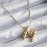 316L Çelik Gold Renk Bubble "M" Harf Model Kadın Kolye 5886