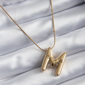 316L Çelik Gold Renk Bubble "M" Harf Model Kadın Kolye 5886