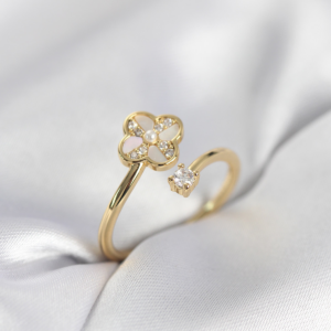 Gold Renk Zirkon Taşlı Yonca Model Kadın Yüzük 5886