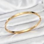 316L Çelik Gold Renk Zirkon Taşlı 65 mm İnce Kadın Kelepçe Bileklik 5886