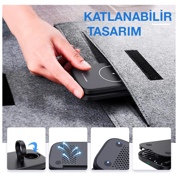 ALLY W66 15W 3 in1 Android + iPhone Taşınabilir Mini Kablosuz Hızlı Şarj Standı-(5775) 4 ALLY W66 15W 3 in1 Android + iPhone Taşınabilir Mini Kablosuz Hızlı Şarj Standı-(5775) - Görsel 4