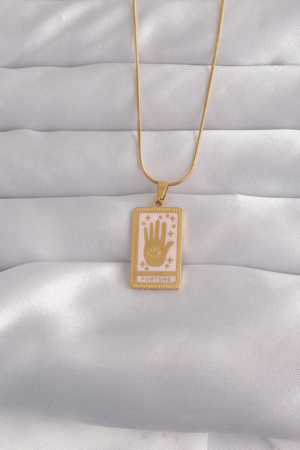 316L Çelik Gold Renk Pembe Mineli El Figür Tarot Kolye 5886 1 316L Çelik Gold Renk Pembe Mineli El Figür Tarot Kolye 5886