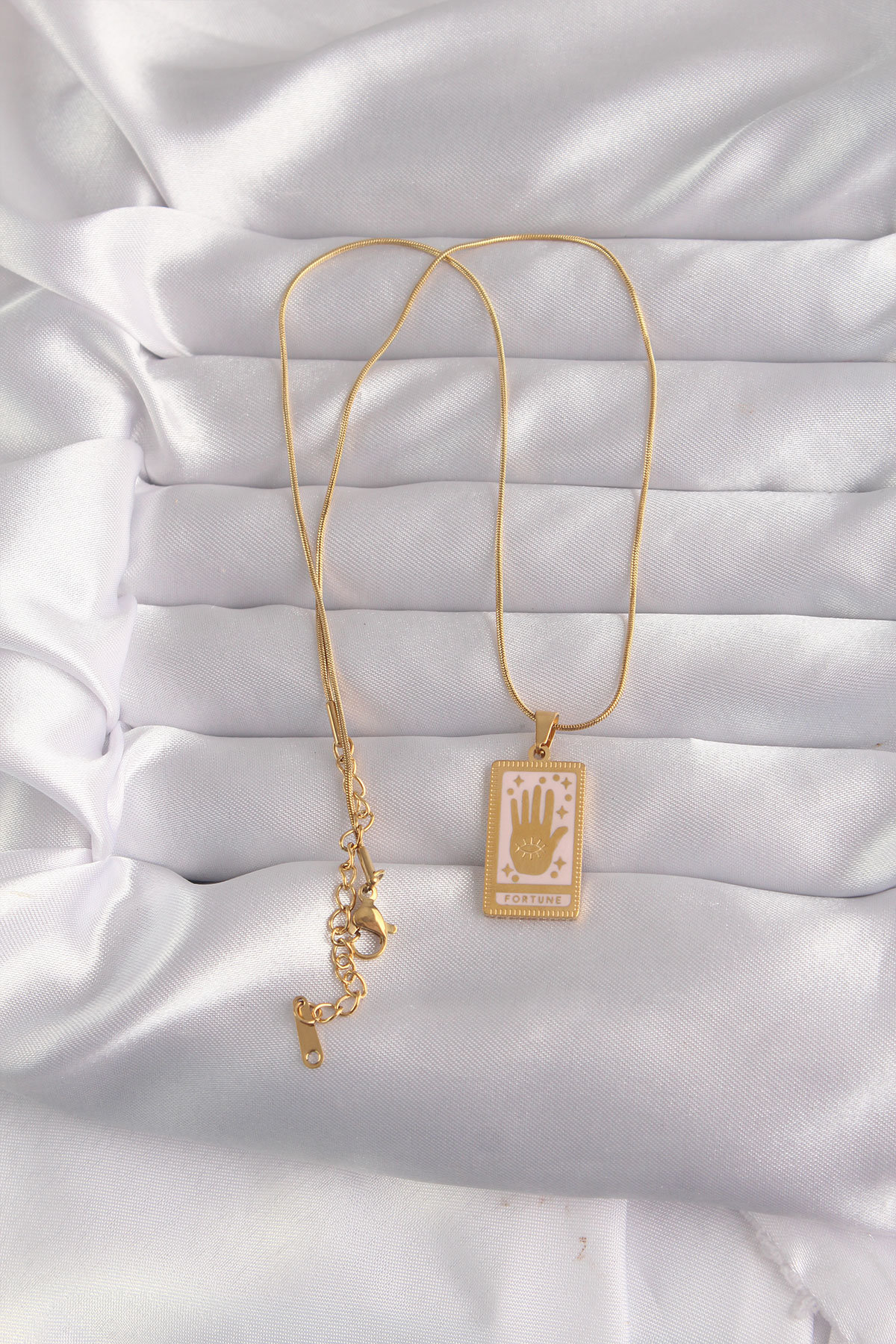 316L Çelik Gold Renk Pembe Mineli El Figür Tarot Kolye 5886 2 316L Çelik Gold Renk Pembe Mineli El Figür Tarot Kolye 5886 - Görsel 2