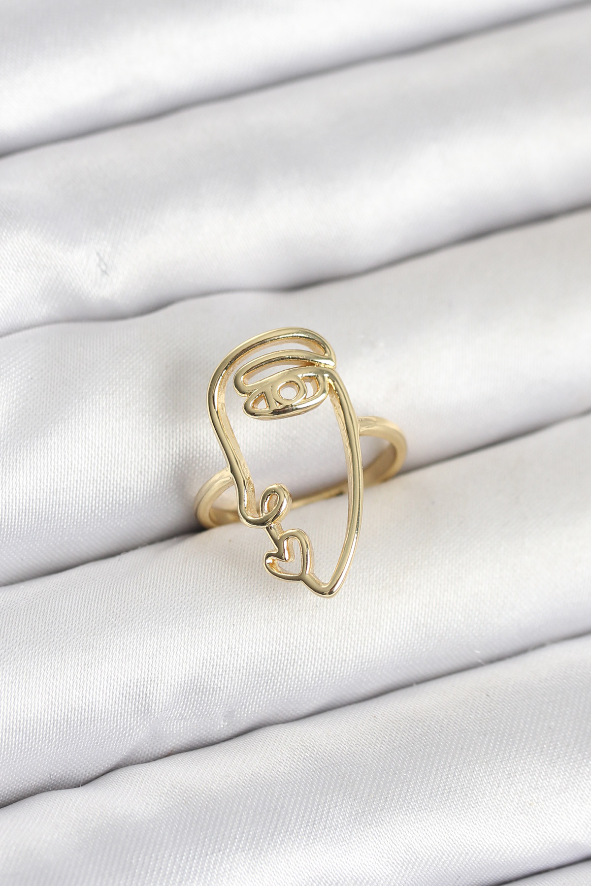 Pirinç Gold Renk Picasso Tarzı Tek Çizgi Yüz Model Kadın Yüzük 5886 2 Pirinç Gold Renk Picasso Tarzı Tek Çizgi Yüz Model Kadın Yüzük 5886 - Görsel 2