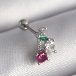 316L Çelik Gümüş Renk Zirkon Taşlı Tragus Piercing 5886