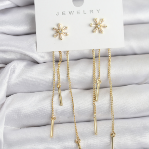 Çiçek Model Gold Pirinç Sallantılı Kadın Küpe 5886