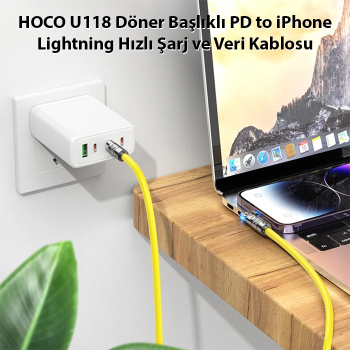 HOCO U118 Döner Başlıklı PD to iPhone Lightning Hızlı Şarj ve Veri Kablosu-(5775) 3 HOCO U118 Döner Başlıklı PD to iPhone Lightning Hızlı Şarj ve Veri Kablosu-(5775) - Görsel 3