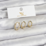 Pirinç Gold Renk Nazarlı Model 3'lü Kadın Küpe 5886