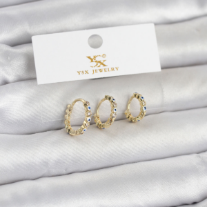 Pirinç Gold Renk Nazarlı Model 3'lü Kadın Küpe 5886