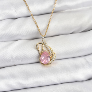 316L Çelik Zincir Gold Renk Pembe Kuğu Model Zirkon Taşlı Kadın Kolye 5886
