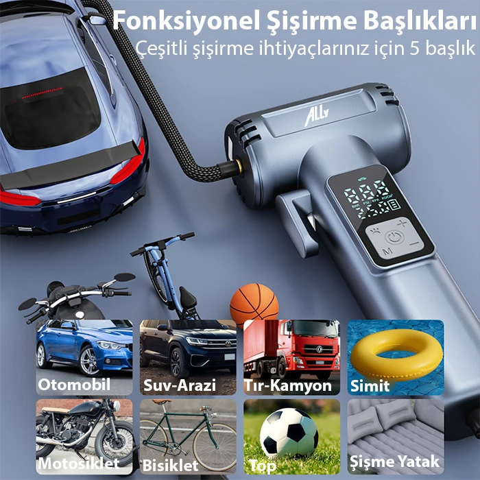 Ally ST-5530 Dijital Şarjlı Araç Lastik Hava Şişirme Pompası Powerbank Pencere kırıcı-(5775) 2 Ally ST-5530 Dijital Şarjlı Araç Lastik Hava Şişirme Pompası Powerbank Pencere kırıcı-(5775) - Görsel 2