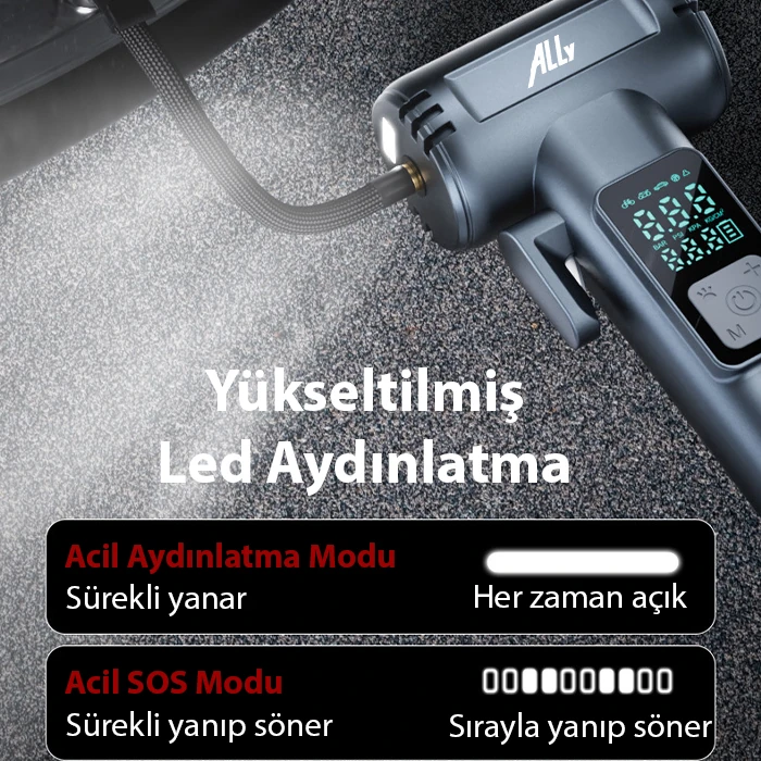 Ally ST-5530 Dijital Şarjlı Araç Lastik Hava Şişirme Pompası Powerbank Pencere kırıcı-(5775) 4 Ally ST-5530 Dijital Şarjlı Araç Lastik Hava Şişirme Pompası Powerbank Pencere kırıcı-(5775) - Görsel 4