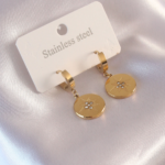 Çelik Gold Renk Kutup Yıldızı İşleme Zirkon Taşlı Kadın Küpe 5886