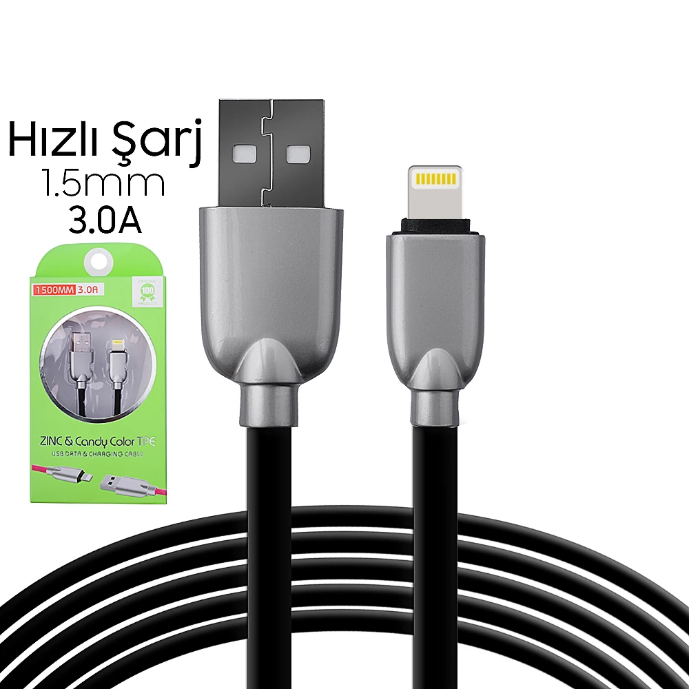 Ally İphone5s6s788 Plus Zinc Alloy Dayanıklı 3.0a 1.5mm Usb Kablo 1 Ally İphone5s6s788 Plus Zinc Alloy Dayanıklı 3.0a 1.5mm Usb Kablo