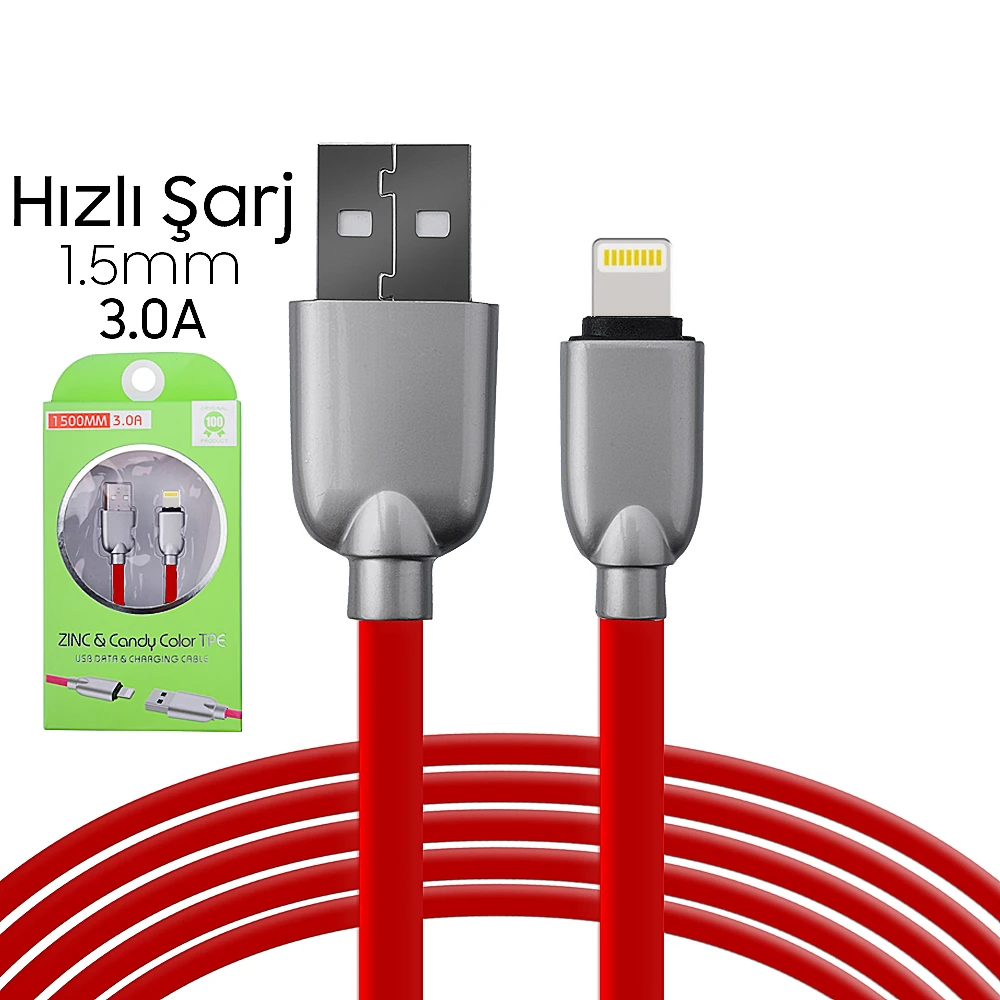 Ally İphone5s6s788 Plus Zinc Alloy Dayanıklı 3.0a 1.5mm Usb Kablo 2 Ally İphone5s6s788 Plus Zinc Alloy Dayanıklı 3.0a 1.5mm Usb Kablo - Görsel 2
